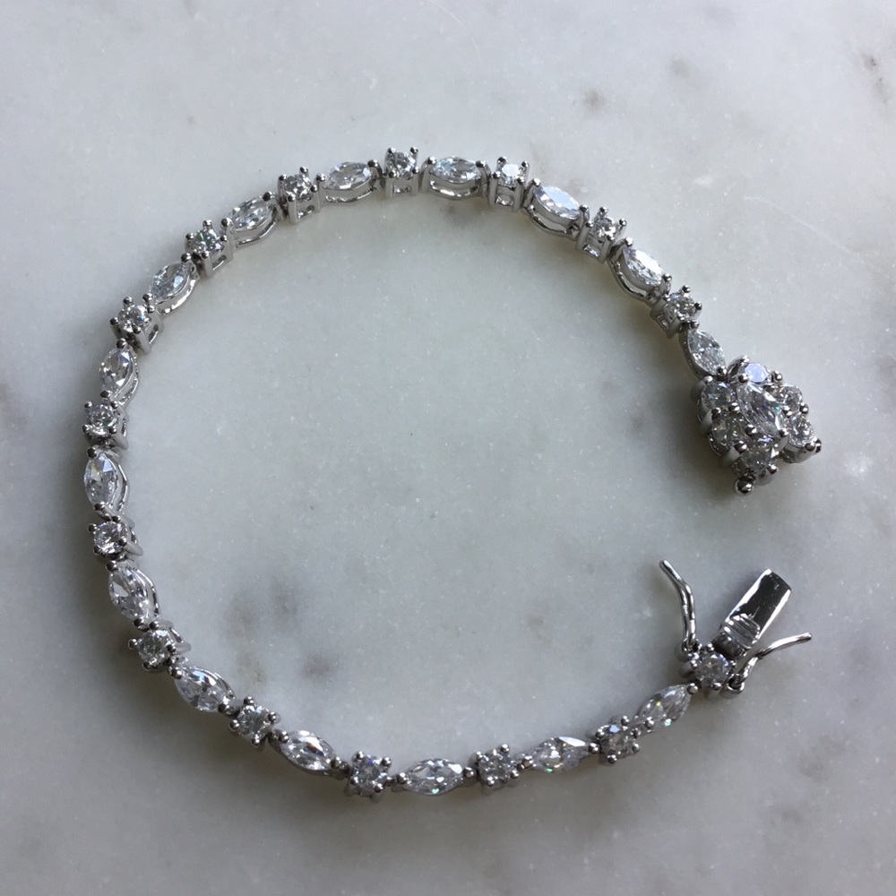 Sterling 7” Marquise & Round Cz Tennis Bracelet - Picture 9 of 17